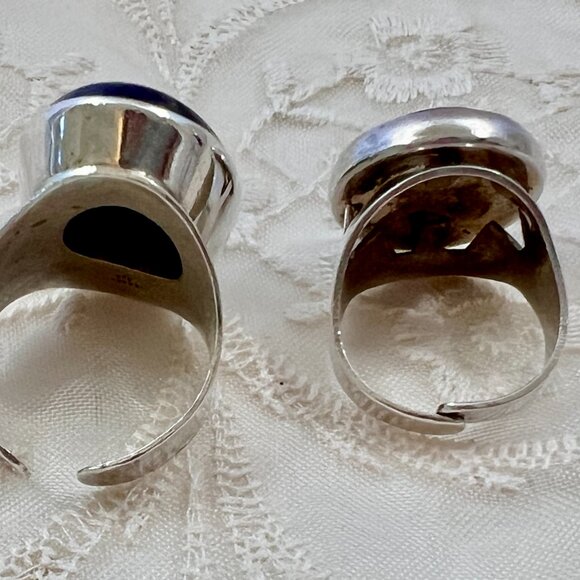 2 Rings Israel 925 Sterling Silver Lapis Lazuli Bezel Set Stones Adjustable Band - Picture 3 of 12